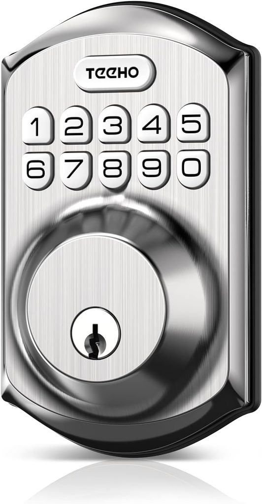 TEEHO TE001 Keyless Entry Door Lock with Keypad – Satin Nickel, Auto Lock, 2 Keys